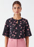 Black Floral Sleeve Flared Printed Top