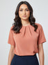 Pleated Short Sleeve Chiffon Orange Top