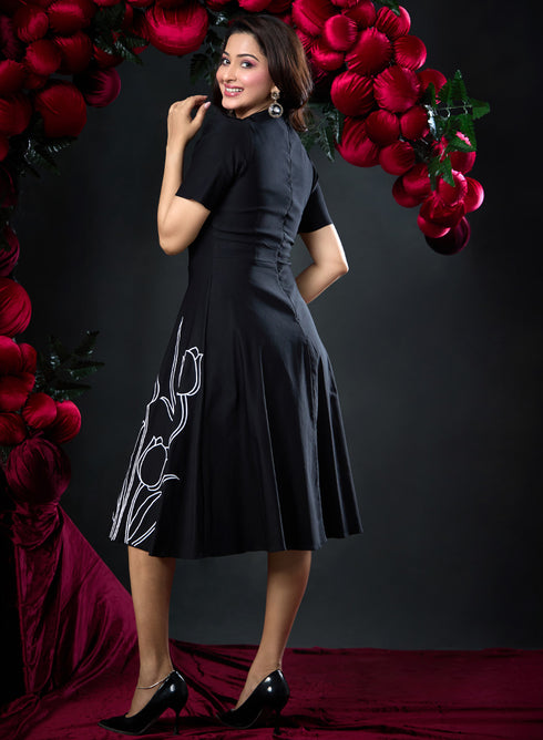 Tulip Embroidered Skater Dress