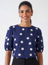 Blue Polka Dot Sleeve Pleated Top