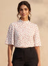 Red Micro Floral Print Sleeve Flared Top