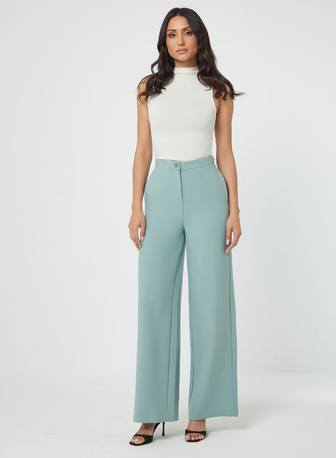 Light-Green Waist Tab Detailed Formal Pant
