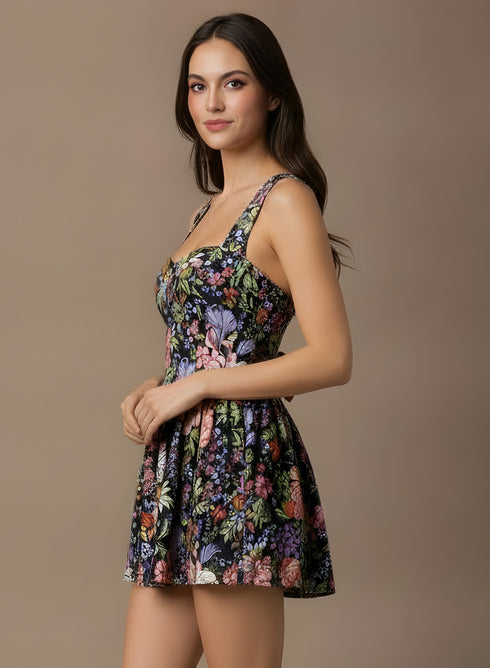 Floral Printed Back Cross Detail Dress