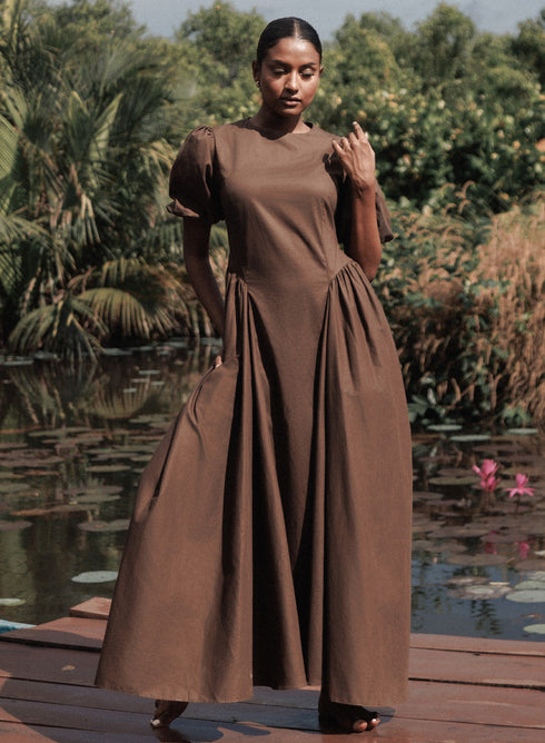 Brown Princess Line Cotton Dress