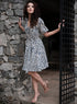 Printed Short Sleeve Beige Cotton Dress