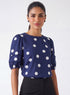 Blue Polka Dot Sleeve Pleated Top