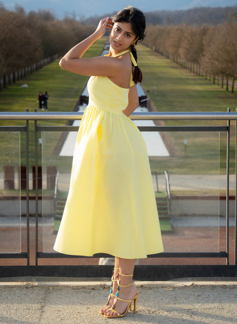 Halter Neck Cotton Midi Dress