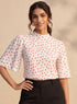 Red Micro Floral Print Sleeve Flared Top