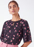 Black Floral Sleeve Flared Printed Top