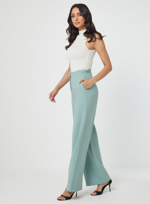 Light-Green Waist Tab Detailed Formal Pant