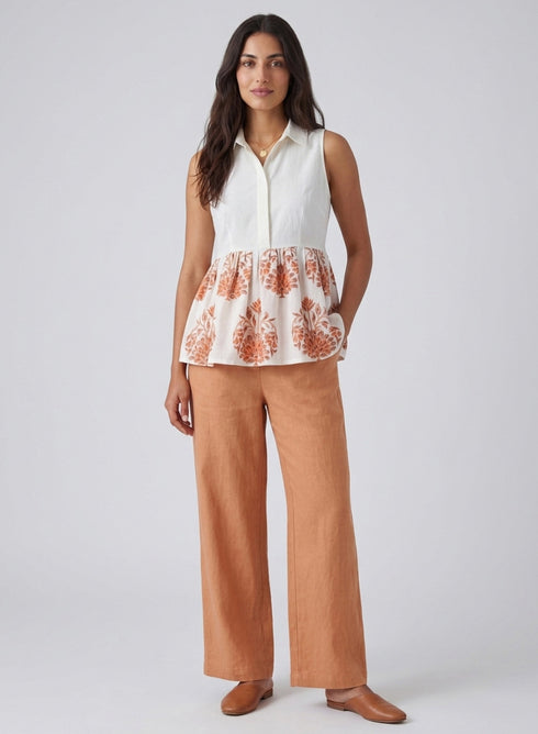 Halter Neck Block Printed Peplum Top