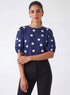 Blue Polka Dot Sleeve Pleated Top