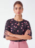Black Floral Sleeve Flared Printed Top