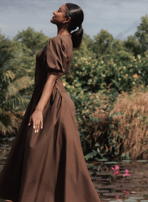 Brown Princess Line Cotton Dress