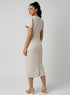 Beige Sleeve Detail Bodycon Formal Dress