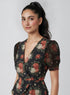 Green Floral Half Sleeve Peplum Top