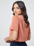 Pleated Short Sleeve Chiffon Orange Top