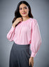 Neck Detailed Light Pink Chiffon Top