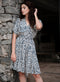 Printed Short Sleeve Beige Cotton Dress