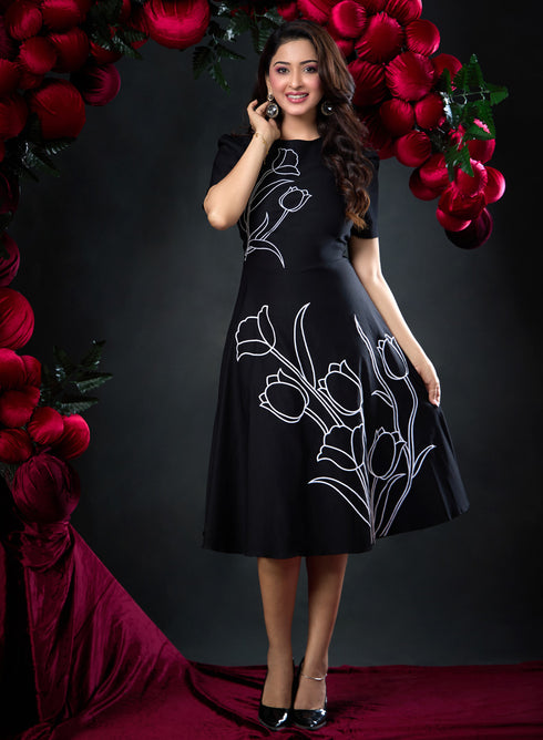 Tulip Embroidered Skater Dress