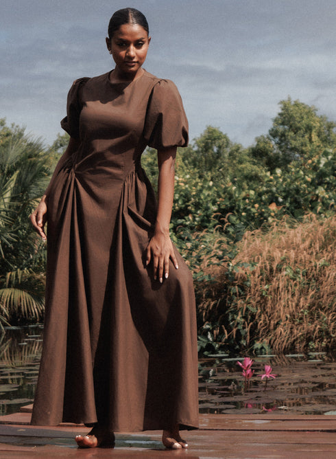 Brown Princess Line Cotton Dress