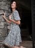 Printed Short Sleeve Beige Cotton Dress