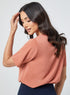 Pleated Short Sleeve Chiffon Orange Top