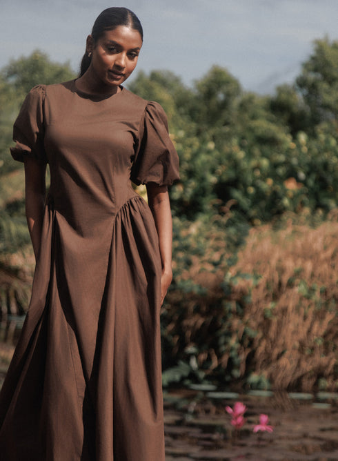 Brown Princess Line Cotton Dress