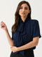 Navy Blue Short Sleeve Neck-Tie Top