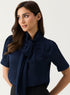Navy Blue Short Sleeve Neck-Tie Top