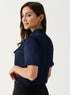 Navy Blue Short Sleeve Neck-Tie Top