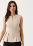 Front Open Sleeveless Top - Beige