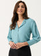 Lapel Collared Sation Shirt Top -Light Blue