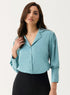 Lapel Collared Sation Shirt Top -Light Blue