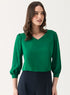 Green V Neck Long Chiffon Top