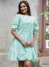 Diagonal Cut Block Green Printed Dress