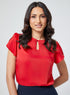 Petal Sleeve Solid Formal Red Top