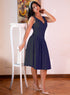 Navy Blue Open Lapel Cotton Dress