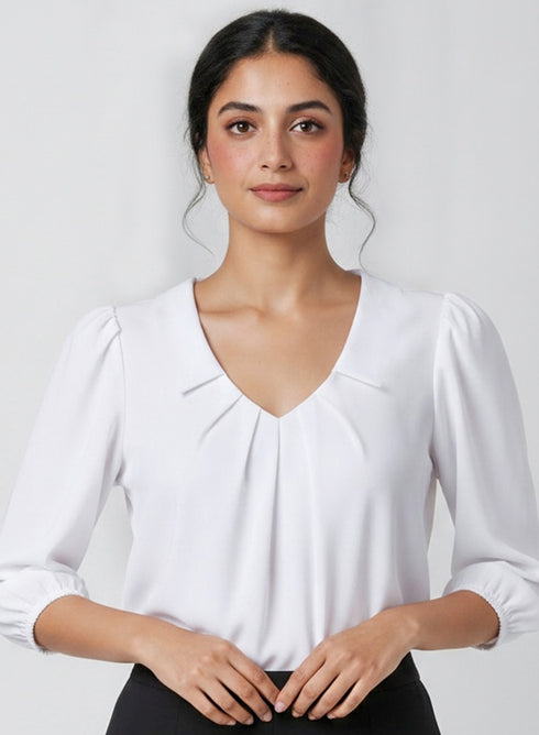Off White Puff Sleeve Chiffon Top