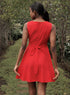 Red Sleeveless Back Tie Cotton Dress