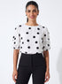 White Polka Dot Sleeve Pleated Top