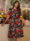Black Red Short Sleeve Chiffon Dress