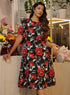 Black Red Short Sleeve Chiffon Dress