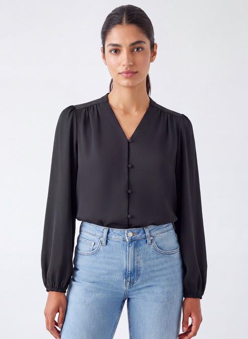 Black Rose Long Sleeve Chiffon Top