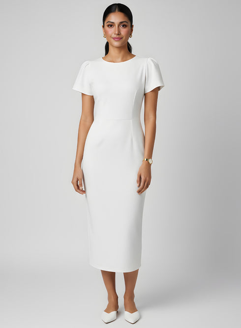 Off White Short Sleeve Bodycon Dress