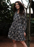 Printed Neck Tie Long Sleeve Dress