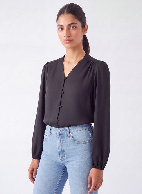 Black Rose Long Sleeve Chiffon Top