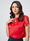 Petal Sleeve Solid Formal Red Top