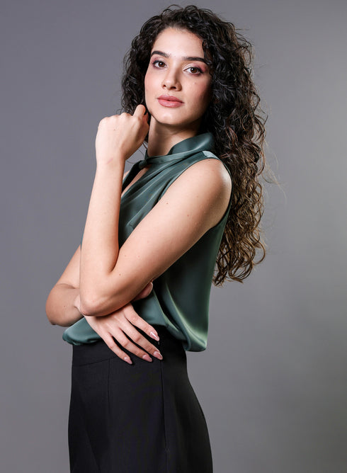 Twisted Neck Sleeveless Top - Green