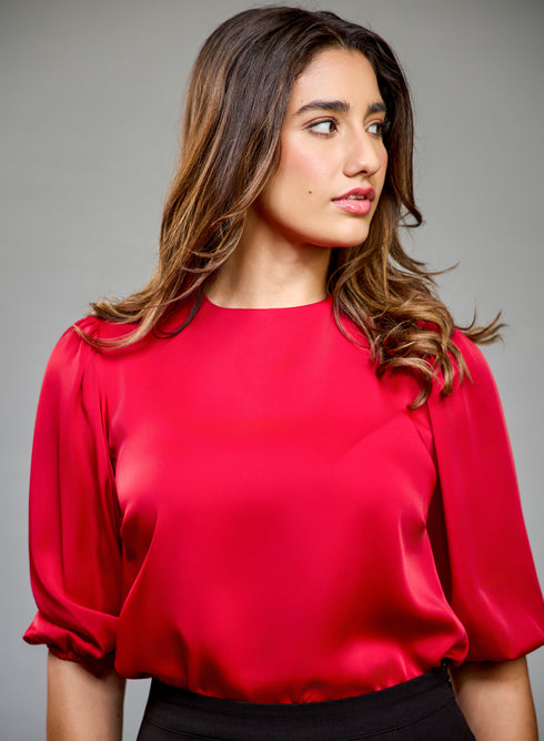 Volume Sleeve Solid Maroon Top